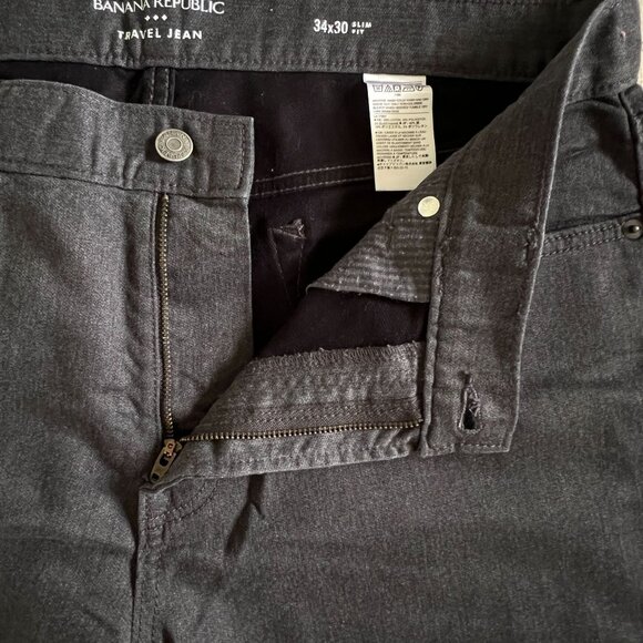 Banana Republic Jeans Mens 34x30 Gray Traveler Slim Fit Performance Denim Pants - Picture 7 of 13